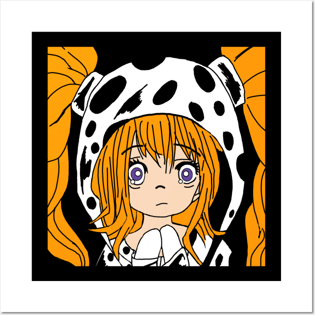 Anime girl hottie with Cow print hoodie Wall Art by TinymommaDesigns